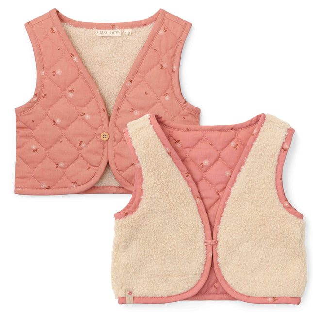 Little Dutch Toddler Girls Winter Omkeerbaar Gilet Sand/Warm Rose Blooming Flower