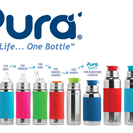 Pura sportfles RVS 850 ml + aqua sportdop + moss sleeve