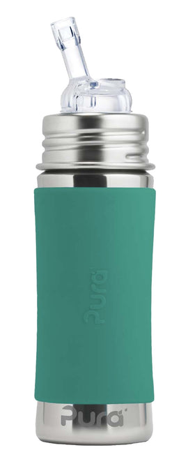 Pura rietjesfles RVS 325 ml + silicone rietje + silicone reisdop + mint sleeve