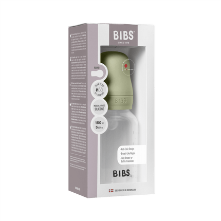 BIBS Baby Bottle Round Silicone 1 pack 150 ml Slow Flow Sage - BIBS - Babywinkel - 5713795265459