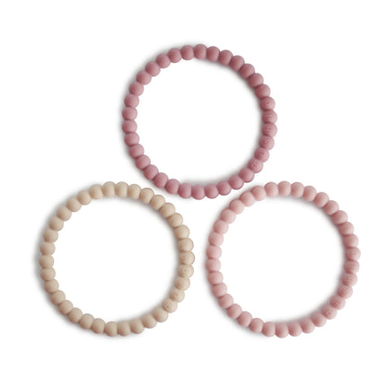 Mushie Bijtring Armband Siliconen Linen/Peony/Pale Pink 3st