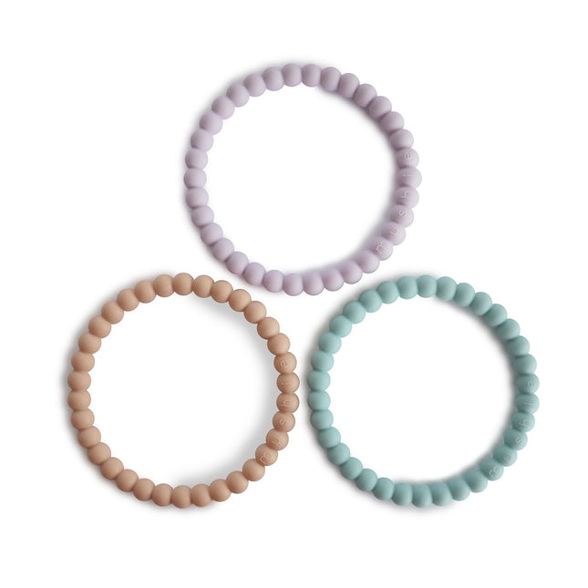 Mushie Bijtring Armband Siliconen Lilac/Cyan/Soft Peach 3st