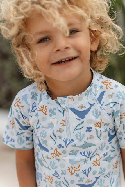 Little Dutch Swimshirt Dziecięcy Krótki Rękaw Ocean Dreams Niebieski