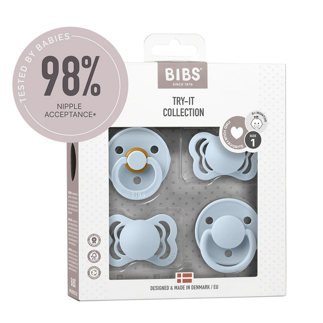 BIBS Speen Maat 1 Testpakket Baby Blue