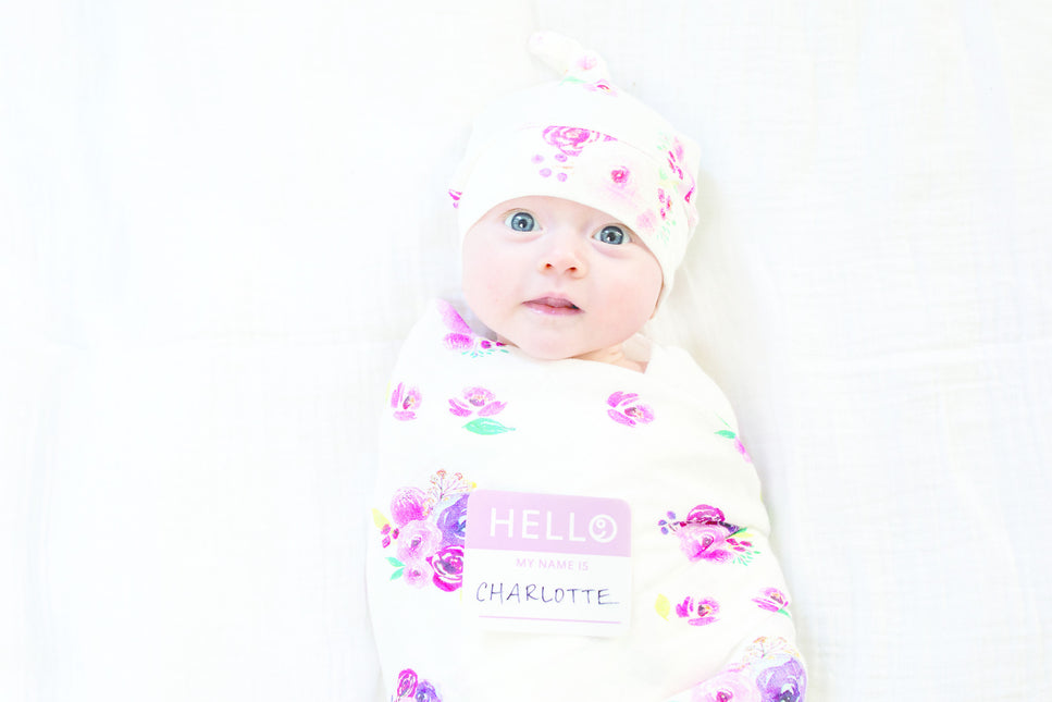 Lulujo Hydrofiele Doek Met Muts En Sticker Posies