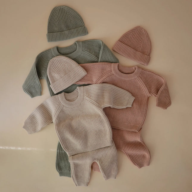 Mushie Baby Sweater Chunky Knit Blush