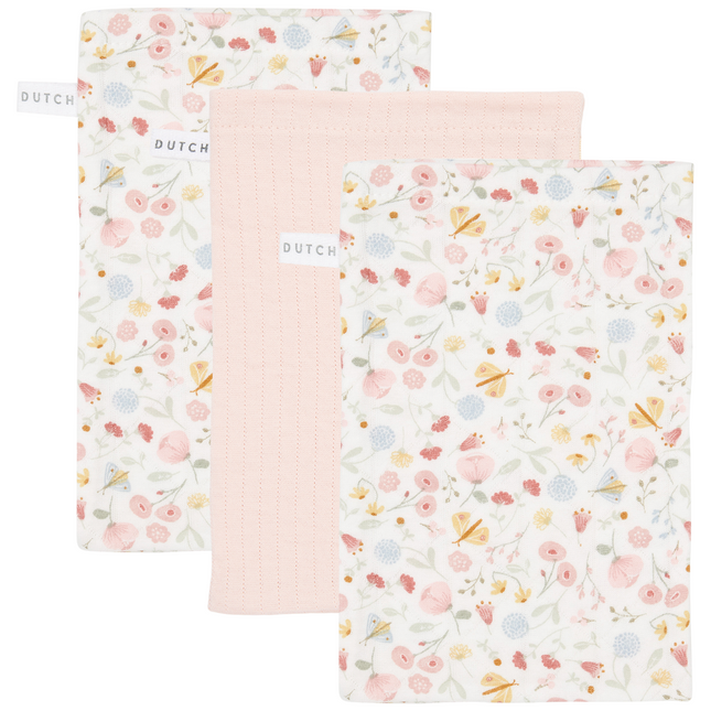 Little Dutch Washandje Set Flowers & Butterflies Pure Soft Pink 3st