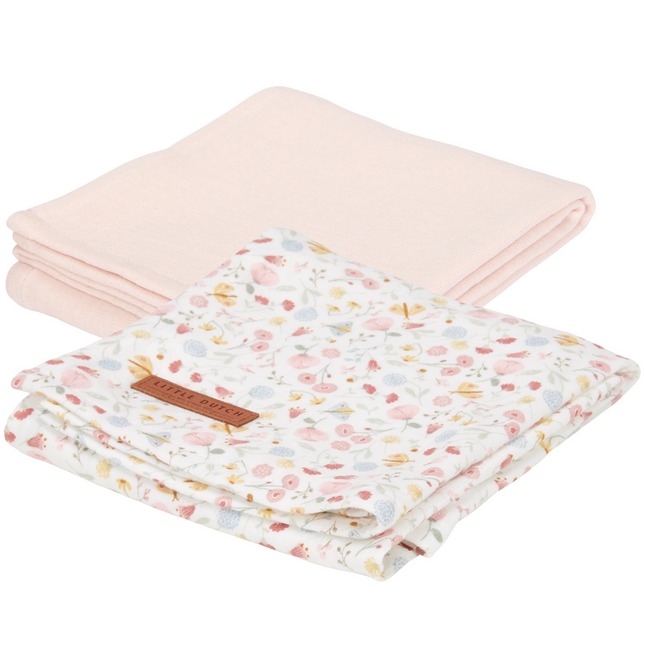 Little Dutch Hydrofiele Doek Flowers & Butterflies Soft Pink 70x70cm 2st