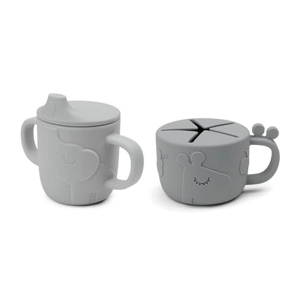 Done by Deer Snackbakje Met Drinkbeker Set Deer Friends Grey