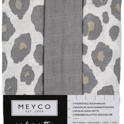 Meyco Washandje 3St Panter Neutral/Uni Grijs/Panter Neutral