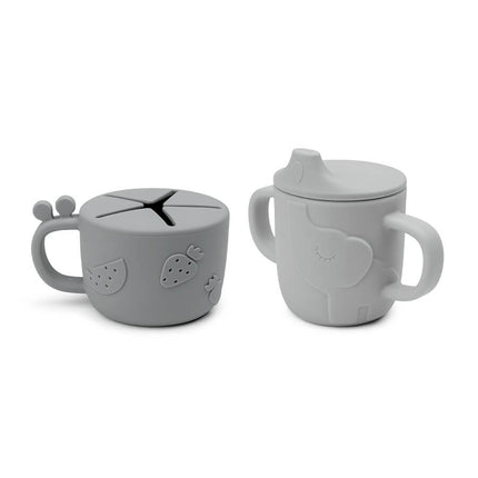 Done by Deer Snackbakje Met Drinkbeker Set Deer Friends Grey