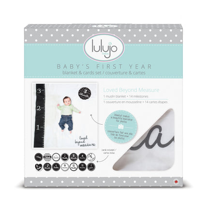 Lulujo Baby's First Year swaddle & cards set 100% katoen Loved beyond measure