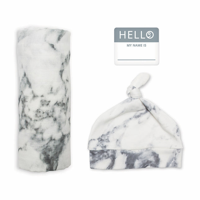 Lulujo Hydrofiele Doek Met Muts En Sticker Marble