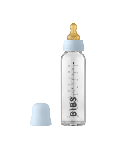 BIBS Babyfles Glas 225ml Baby Blue