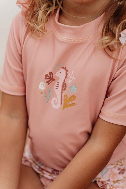 Little Dutch Zwemshirt Kind Korte Mouwen Ruches Seahorse Pink