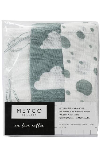 Ściereczka Meyco 3St Feathers-Clouds-Dots Stone Green/White