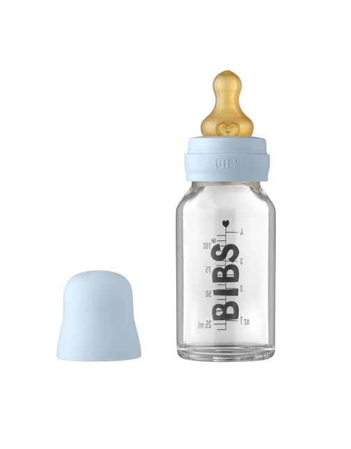 BIBS Babyfles Glas 110ml Baby Blue