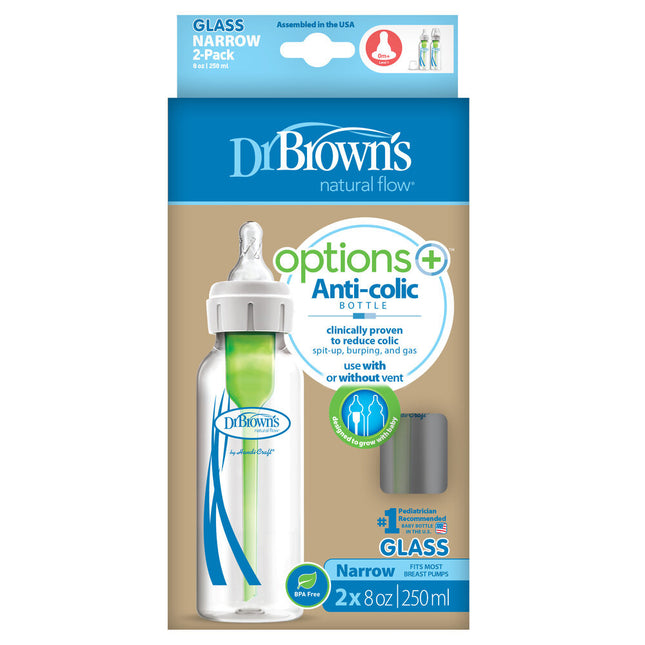 Dr. Brown's Options+ Anti-colic Bottle 2-packstandaard halsfles 250ml glas