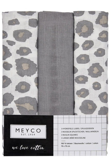 Meyco Hydrofiele Doek 3St Panter Neutral/ Grijs/Panter Neutral