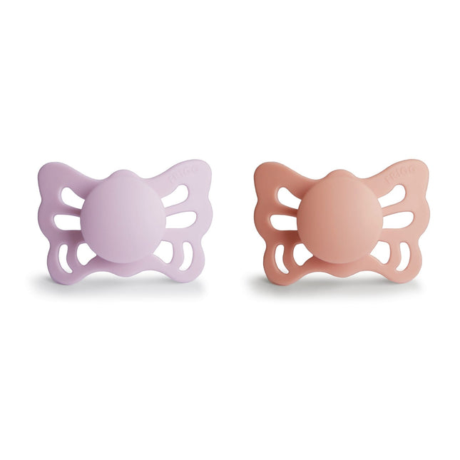 Frigg Speen Maat 1 Butterfly Soft Lilac/Pretty Peach Silicone 2-Pack