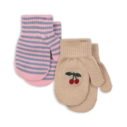 Konges Slojd Kinderhandschoenen Filla Mittens Cherry/Stripe 2St - Konges Slojd - Babywinkel - 5715681094785