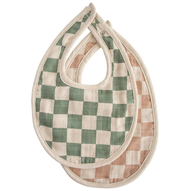 Mushie Slabbetje Olive Check/Naturel Check 2St - Mushie - Babywinkel - 810052469621